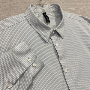 Lululemon New Venture Shirt Mens 2XL Blue Striped Classic Fit Button Up
